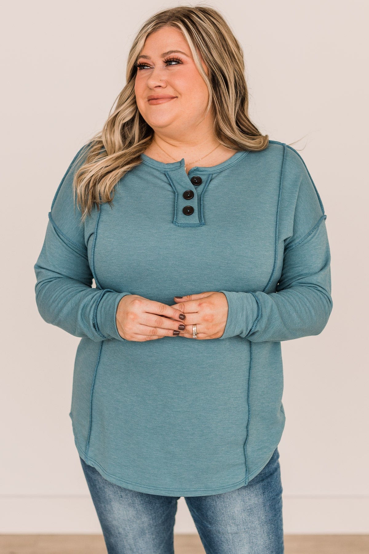 Captivating Love Long Sleeve Top- Vintage Teal