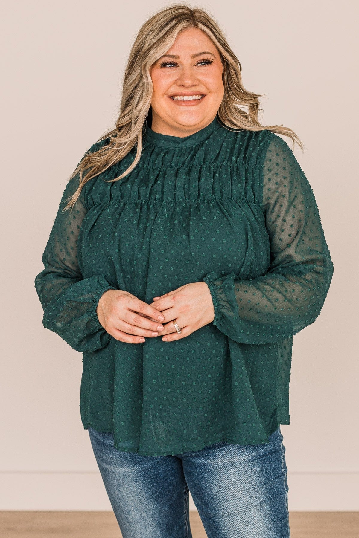 Mesmerizing Sights Swiss Dot Blouse- Hunter Green