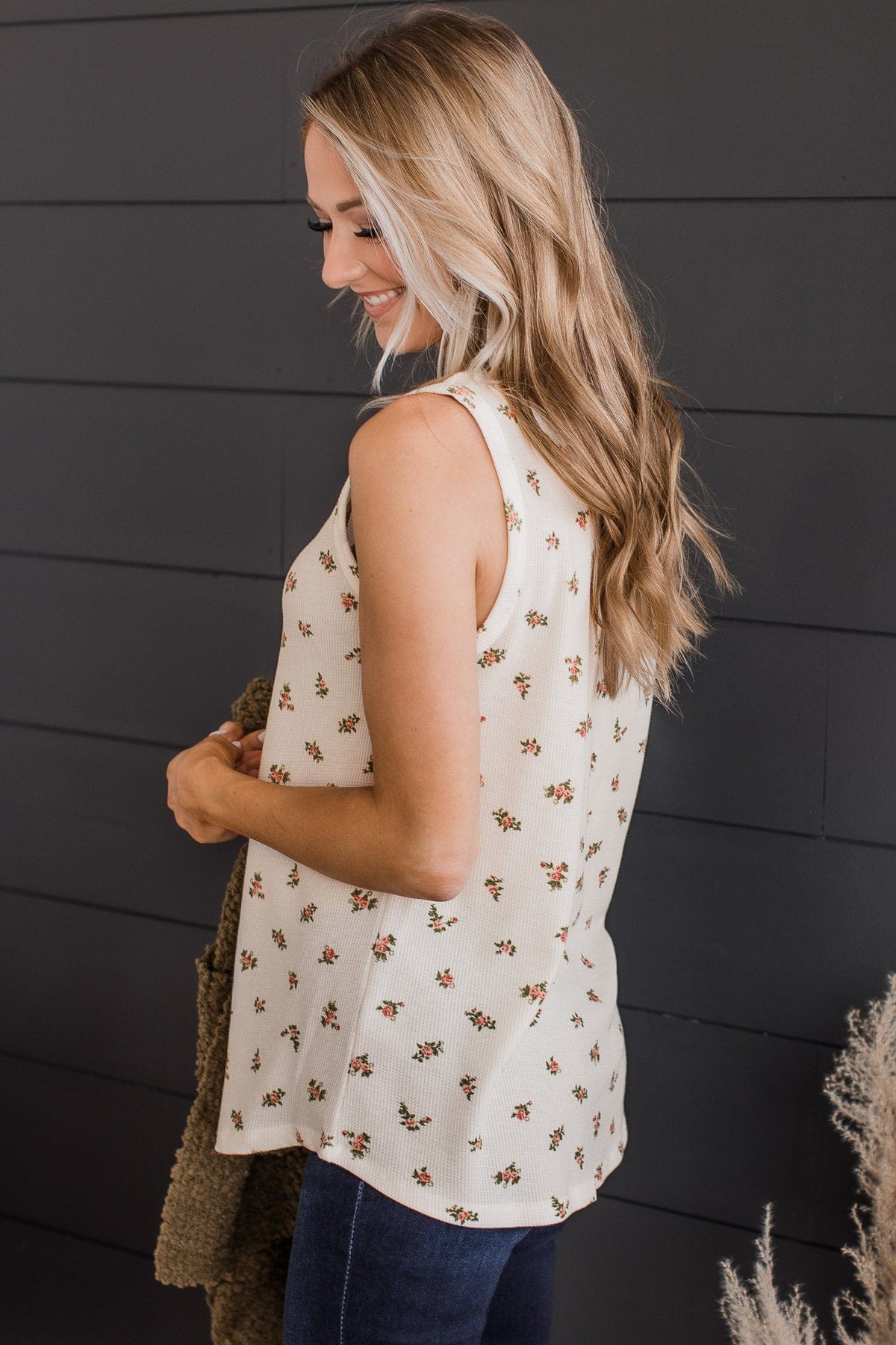 Wildflowers Bloom Floral Tank Top- Ivory & Pink