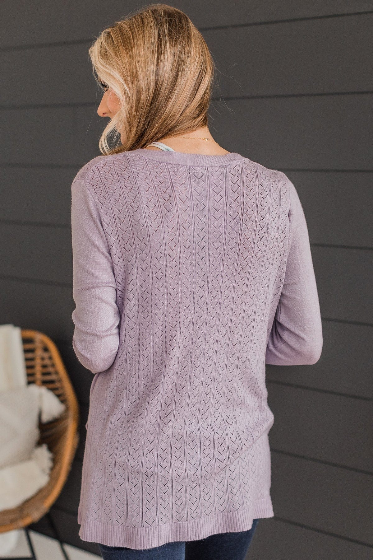Found Myself Open Front Knit Cardigan- Lavender