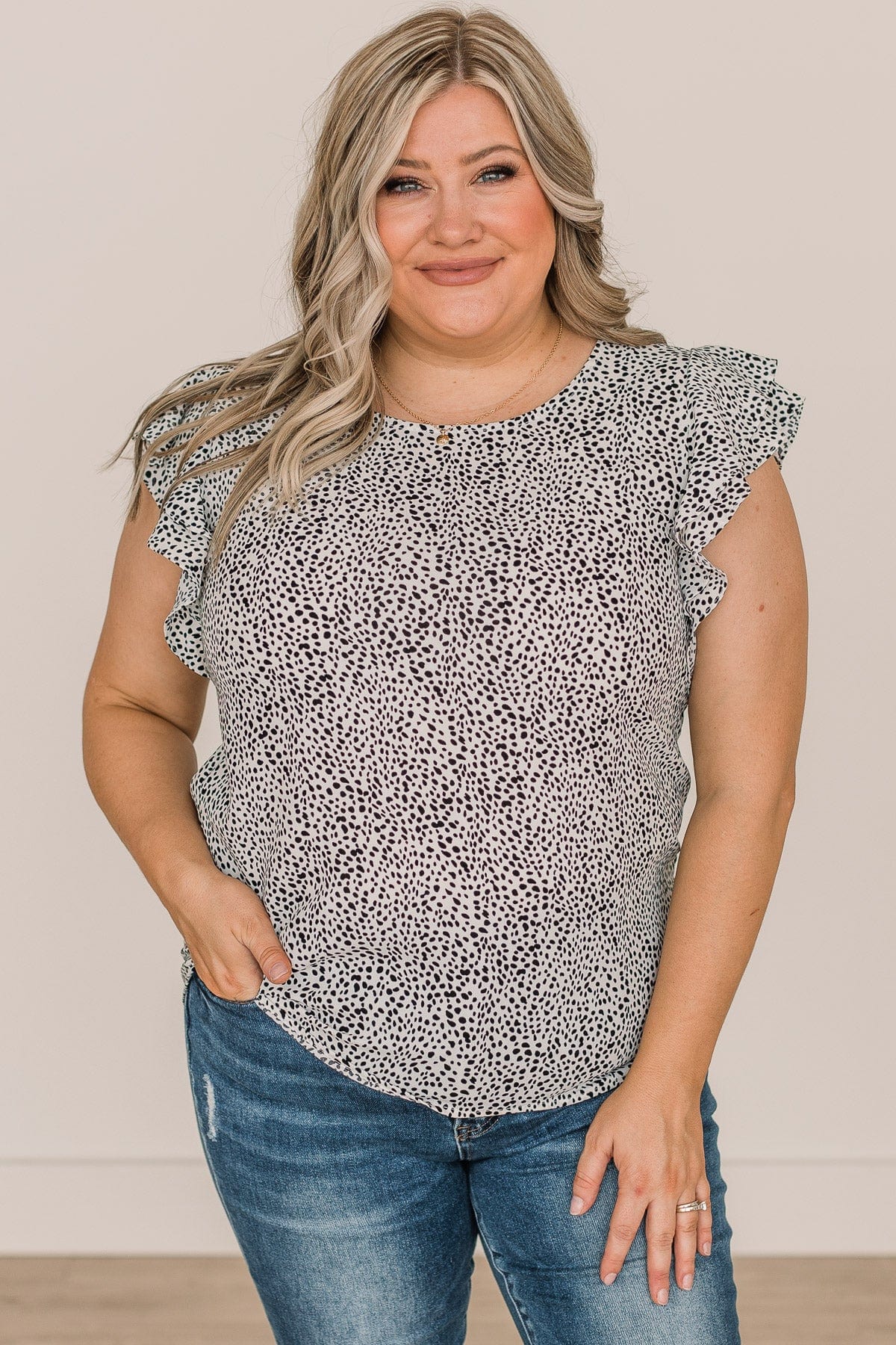 Timeless Moments Spotted Ruffle Blouse- Ivory