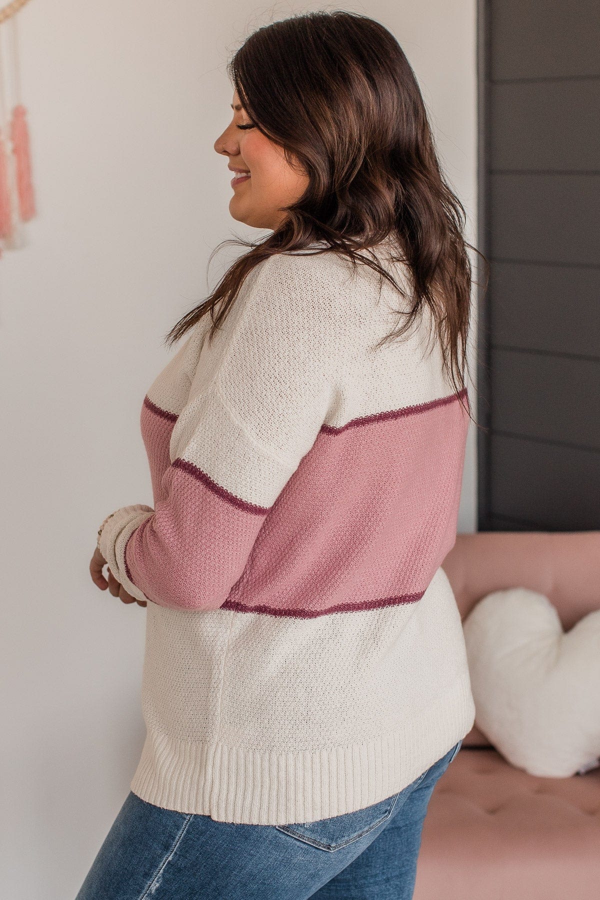 Always There For You Knit Sweater- Ivory & Rose Pink