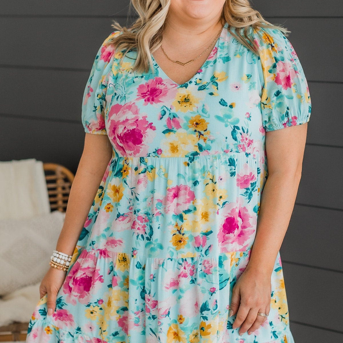 Steal You Away Tiered Floral Dress- Aqua Blue – The Pulse Boutique