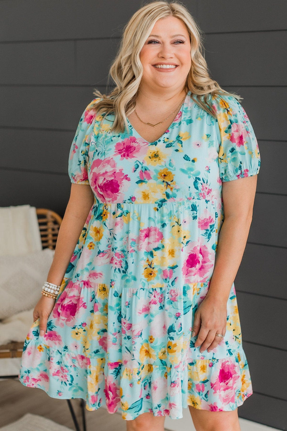 Steal You Away Tiered Floral Dress- Aqua Blue – The Pulse Boutique