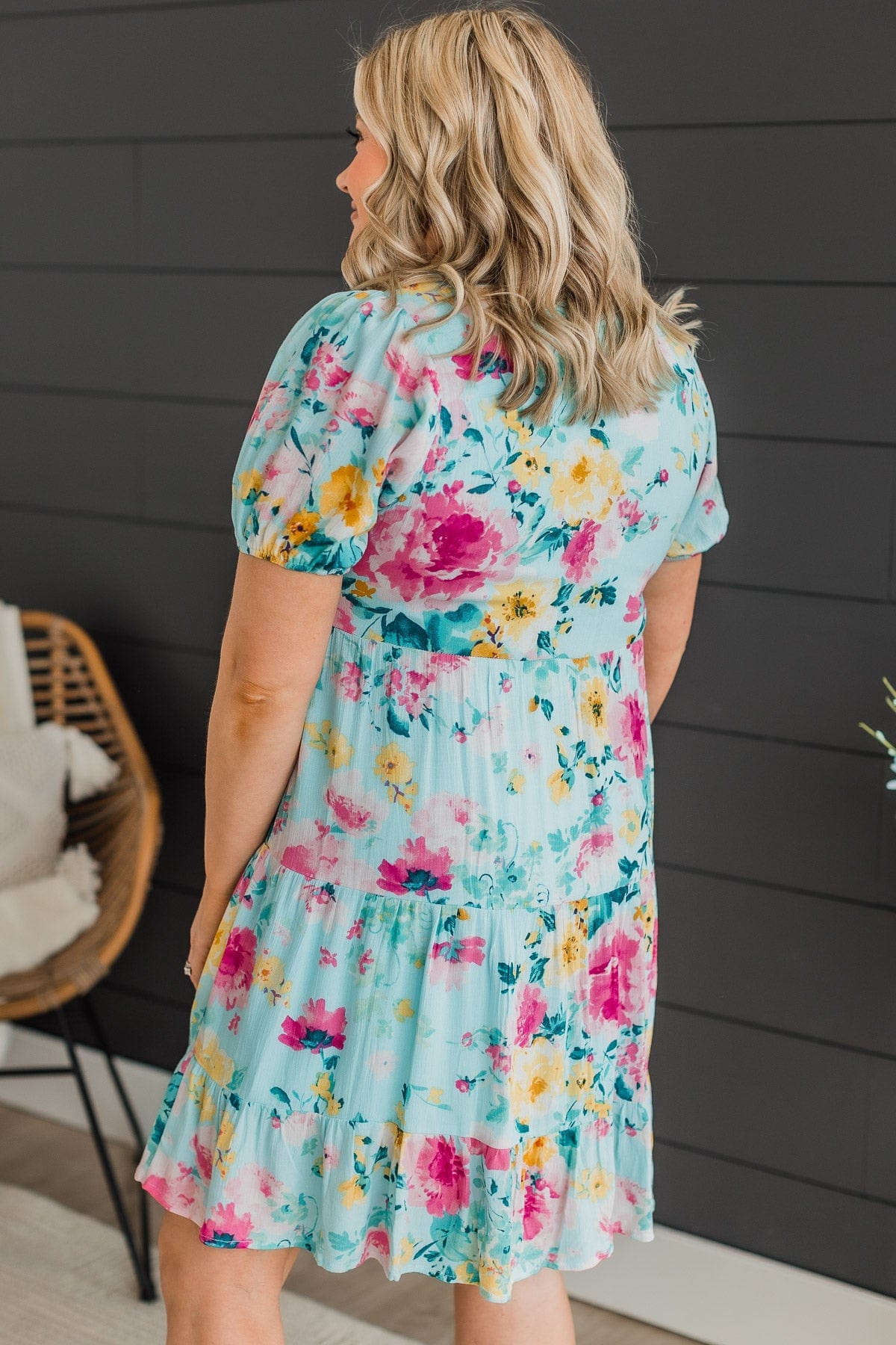 Steal You Away Tiered Floral Dress- Aqua Blue – The Pulse Boutique