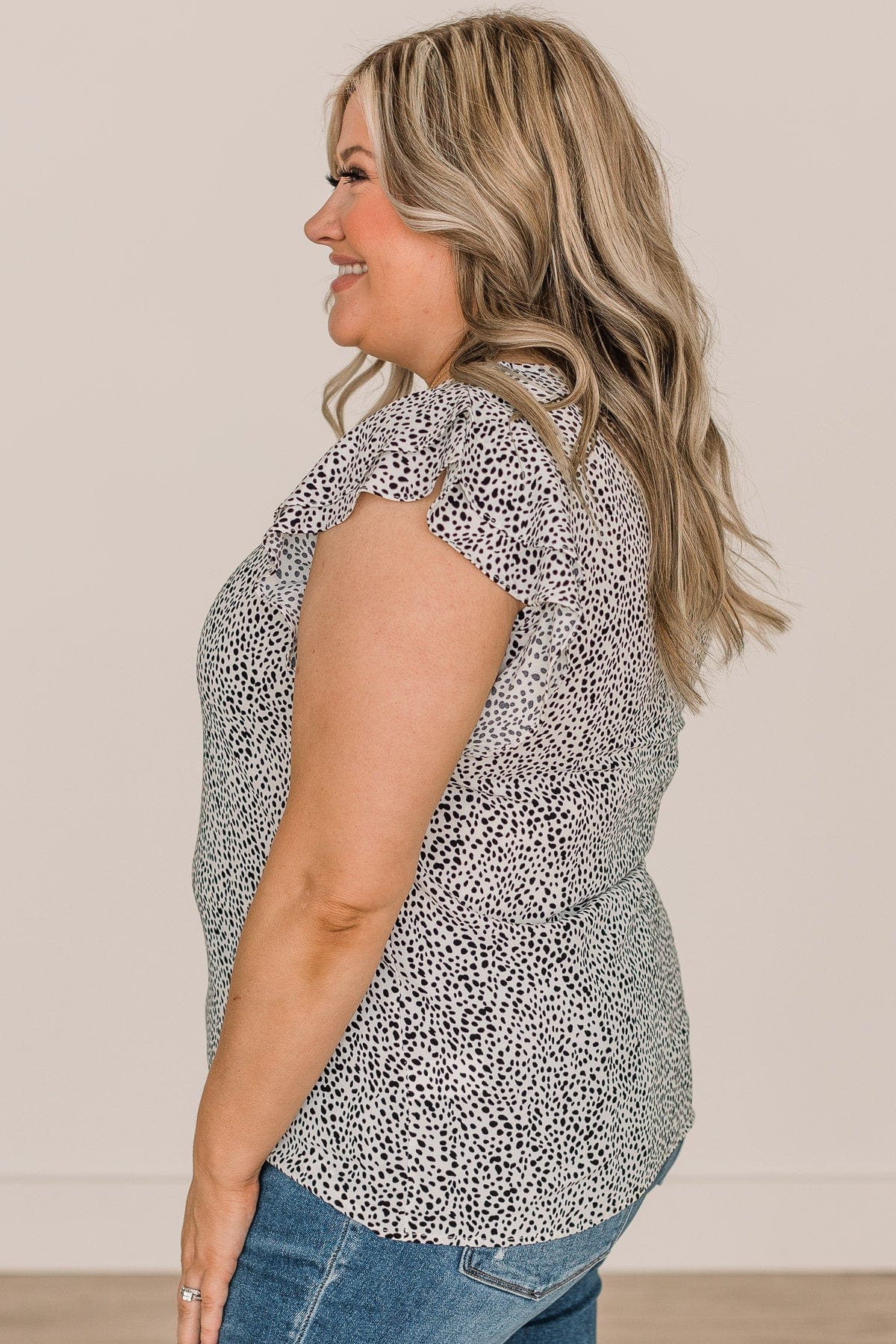 Timeless Moments Spotted Ruffle Blouse- Ivory