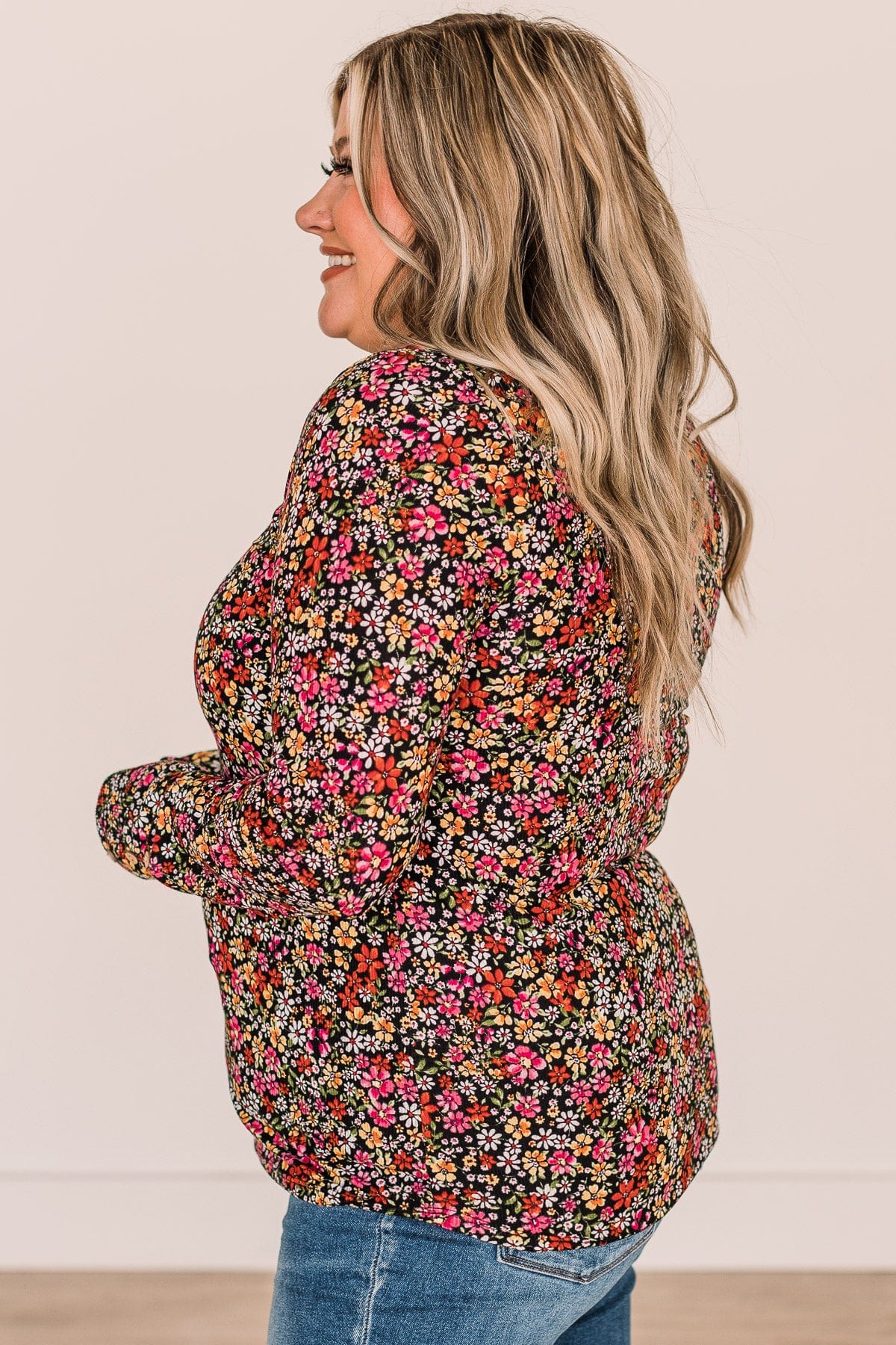 Unexplainable Feelings Floral Knit Top- Black
