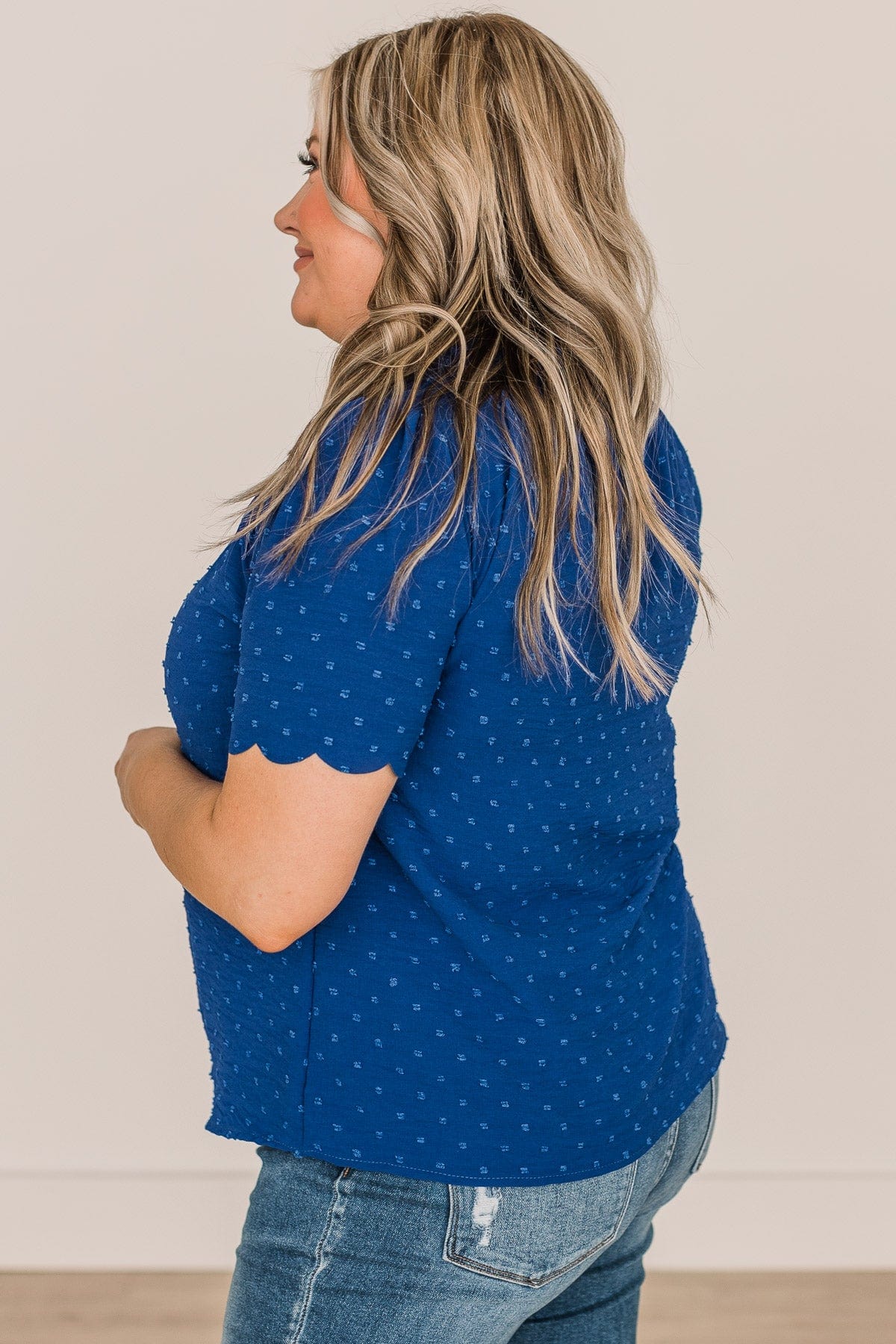 Forever After All Swiss Dot Blouse- Royal Blue