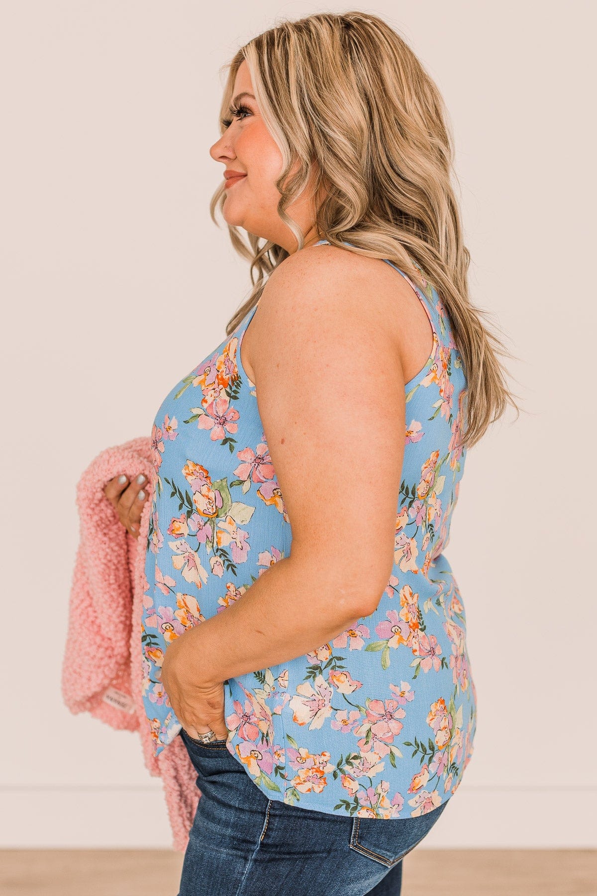 Smitten By You Floral Tank Top- Blue