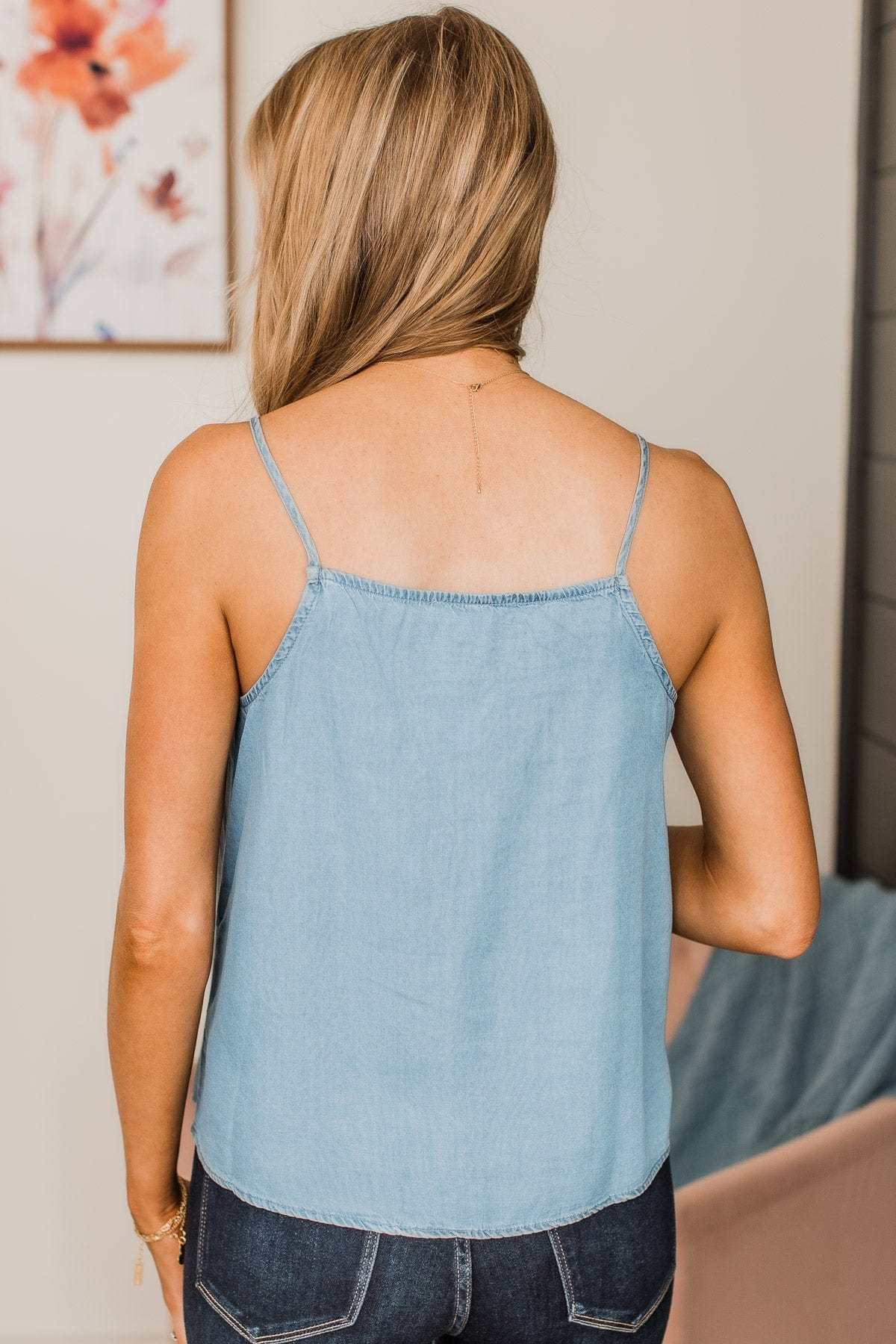 Tell Me What's Mine Chambray Tank Top- Denim