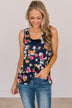Make It Look Easy Floral Tank Top- Navy