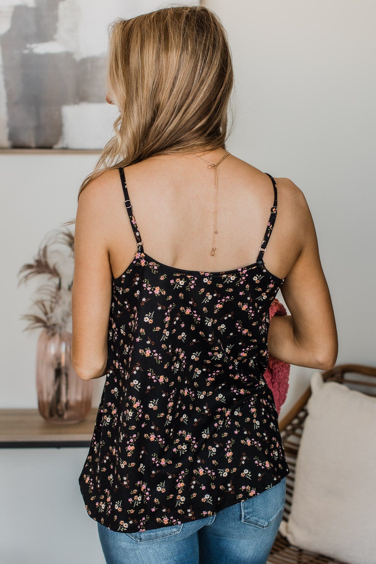 Sweet Impressions Floral Tank Top- Black