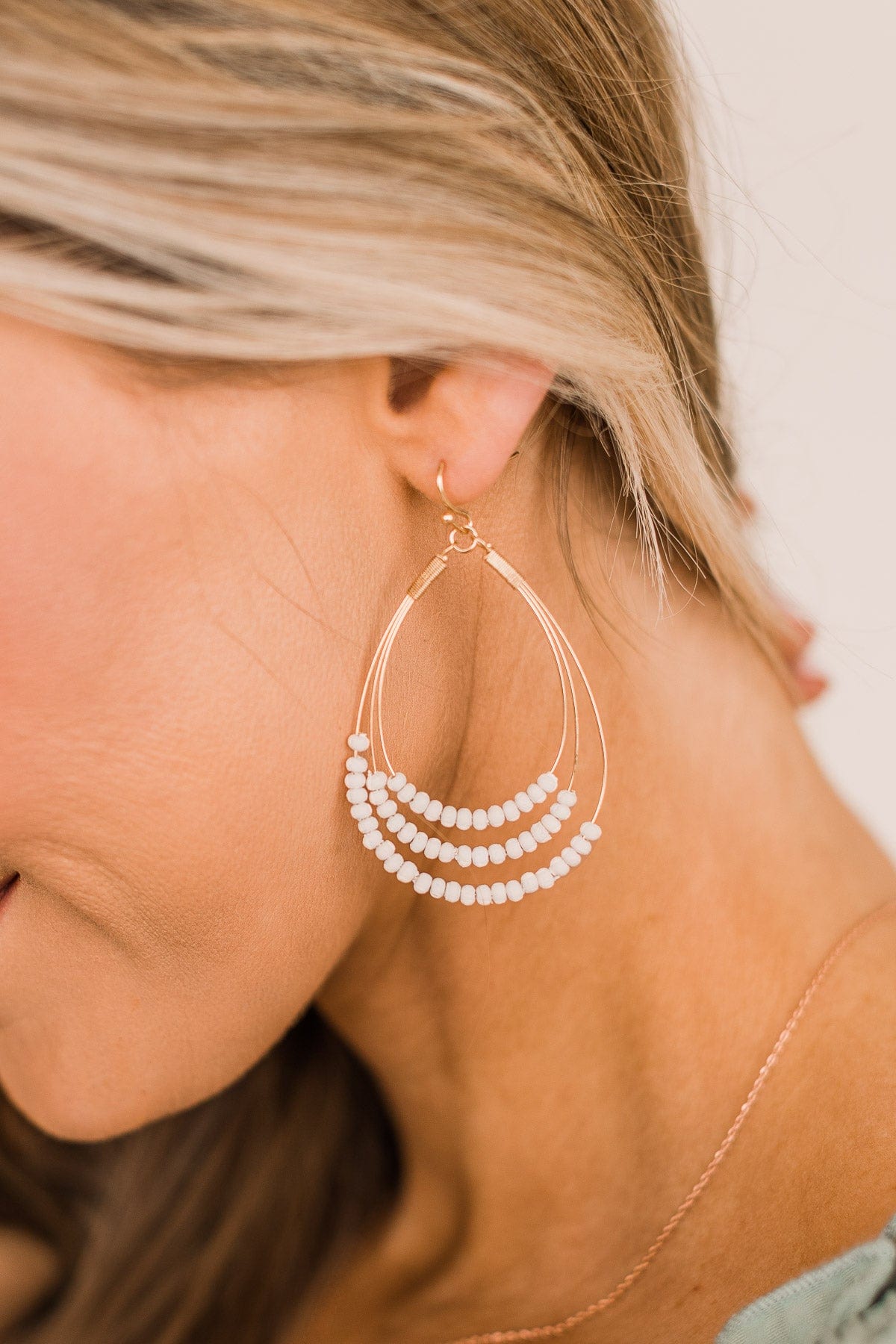 Promising Style Beaded Teardrop Earrings- Gold & White