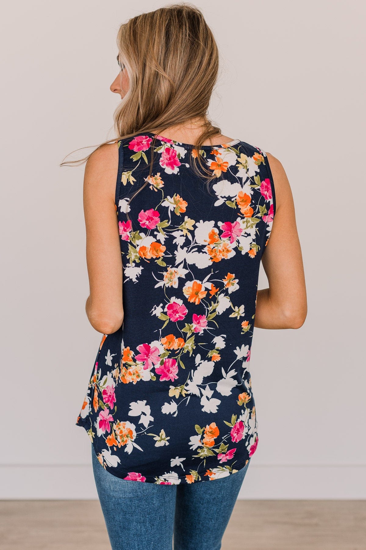 Make It Look Easy Floral Tank Top- Navy