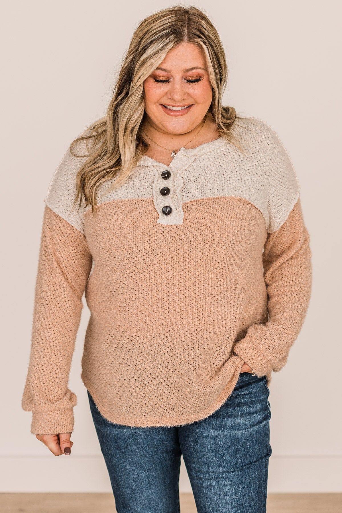 Take Your Chance Button Knit Top- Ivory & Light Sherbet