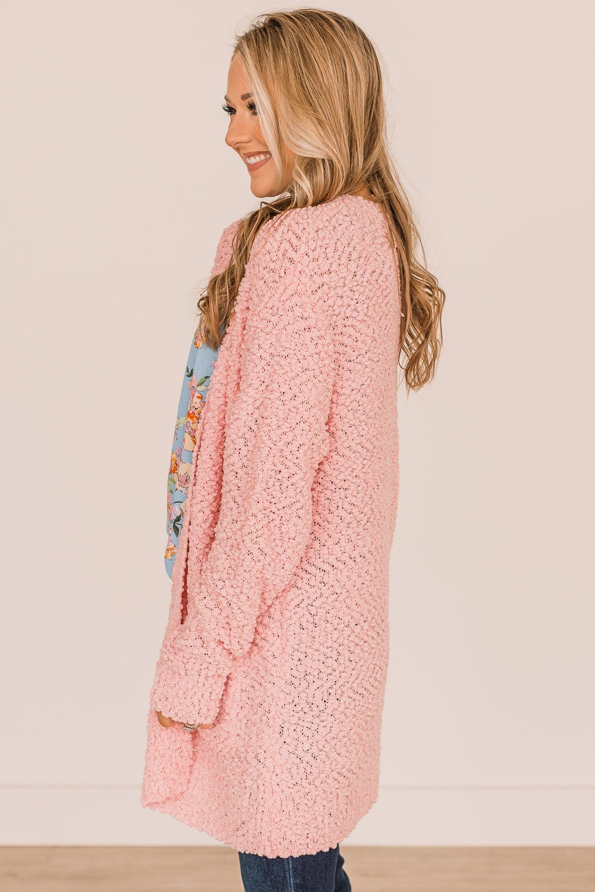 Take Another Look Popcorn Cardigan- Light Pink