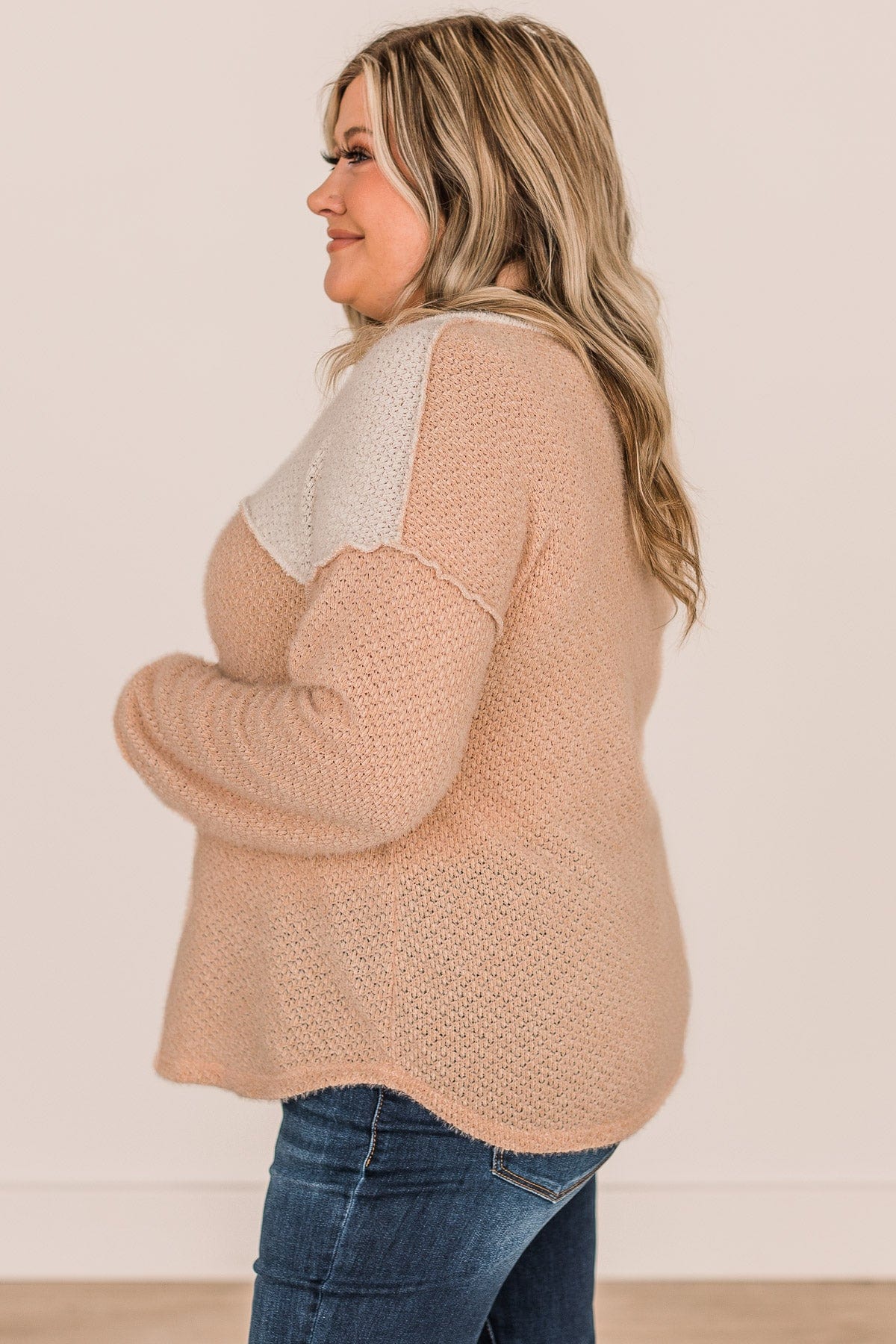 Take Your Chance Button Knit Top- Ivory & Light Sherbet