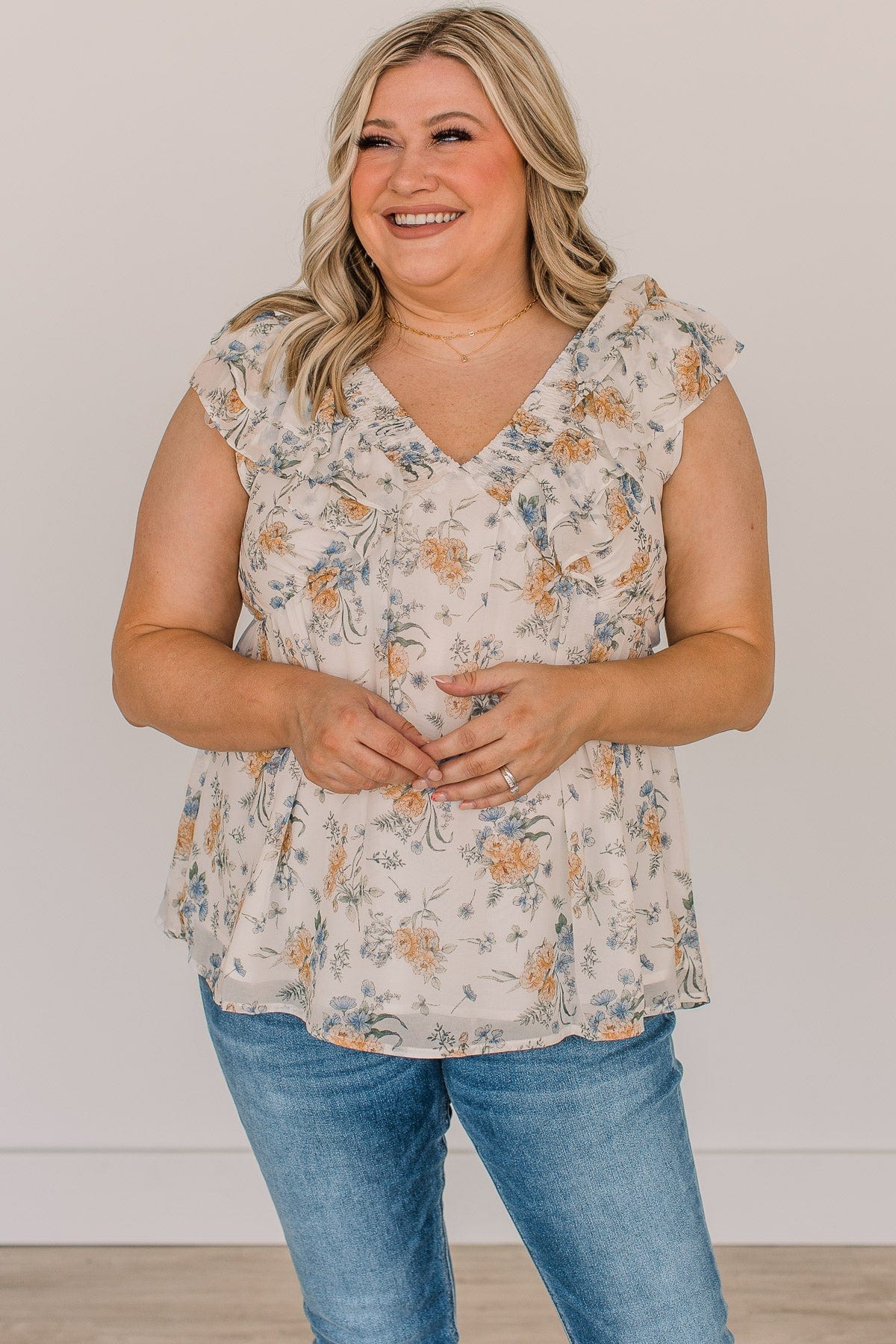 Beloved Moments Floral Blouse- Ivory