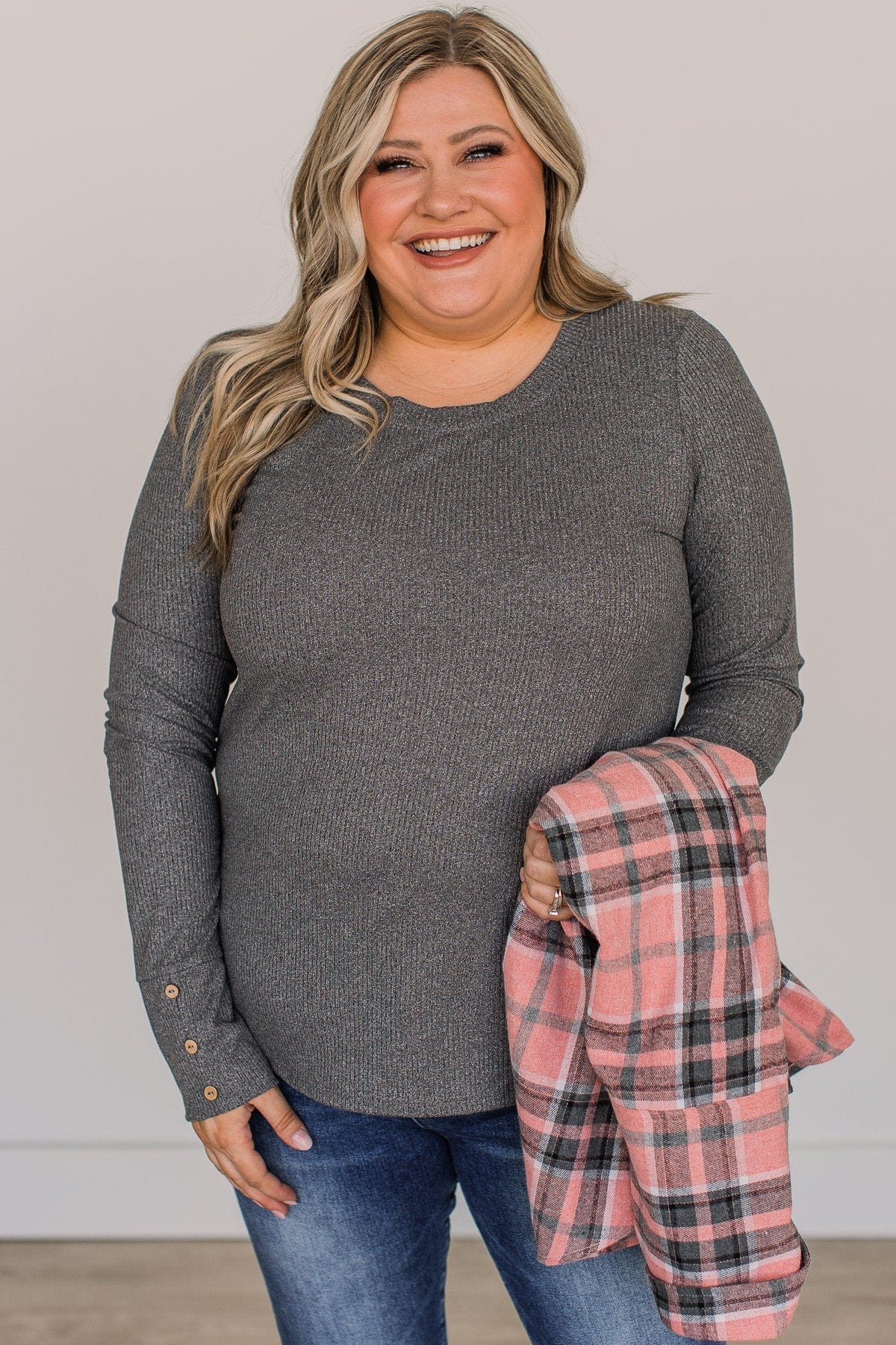 Caught Up In Love Knit Top- Charcoal