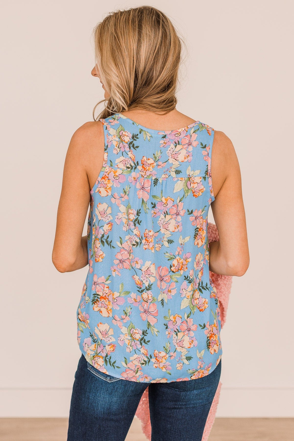 Smitten By You Floral Tank Top- Blue