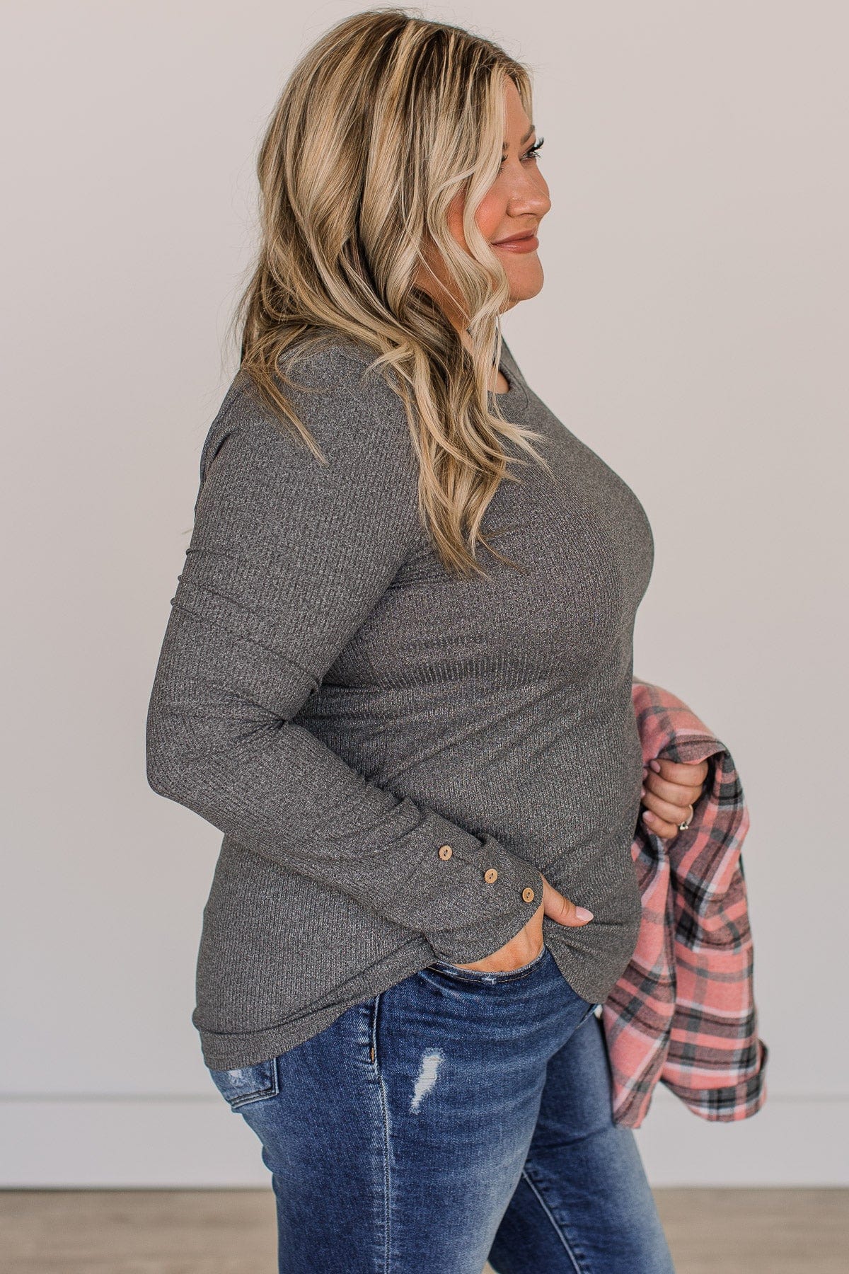 Caught Up In Love Knit Top- Charcoal