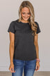 Here For Today Short Sleeve Top- Charcoal