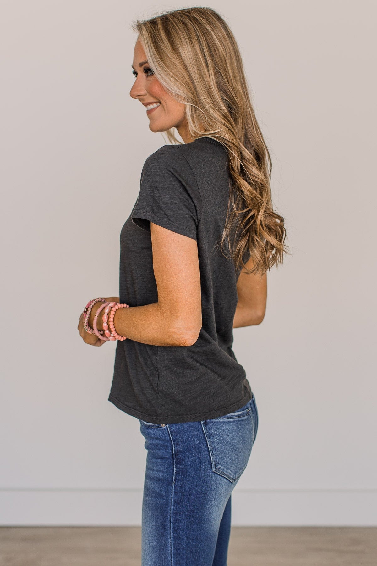 Here For Today Short Sleeve Top- Charcoal