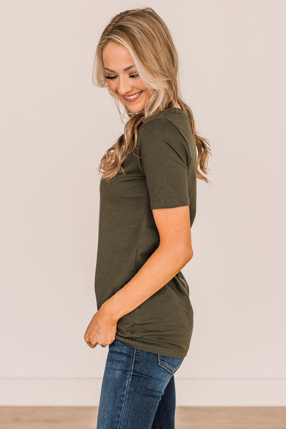 From The Moment We Met V-Neck Tee- Dark Olive