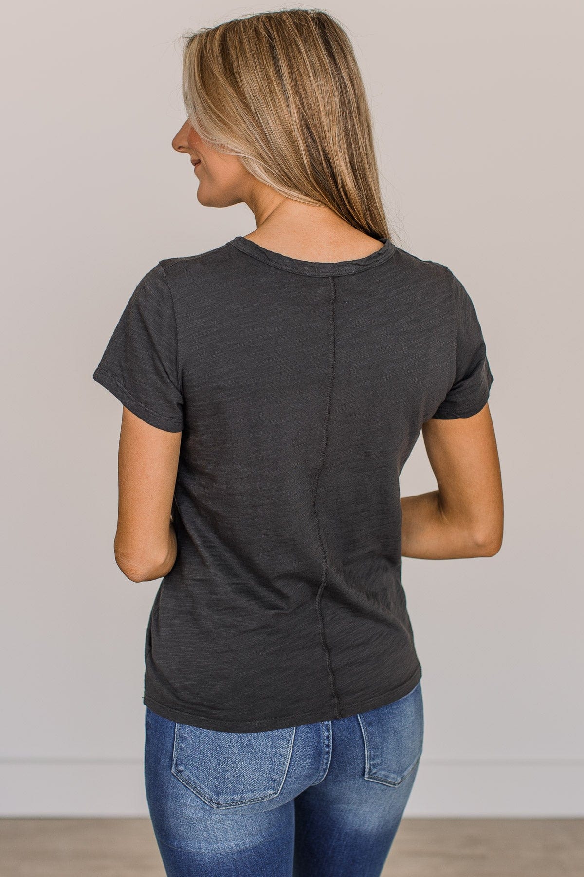 Here For Today Short Sleeve Top- Charcoal