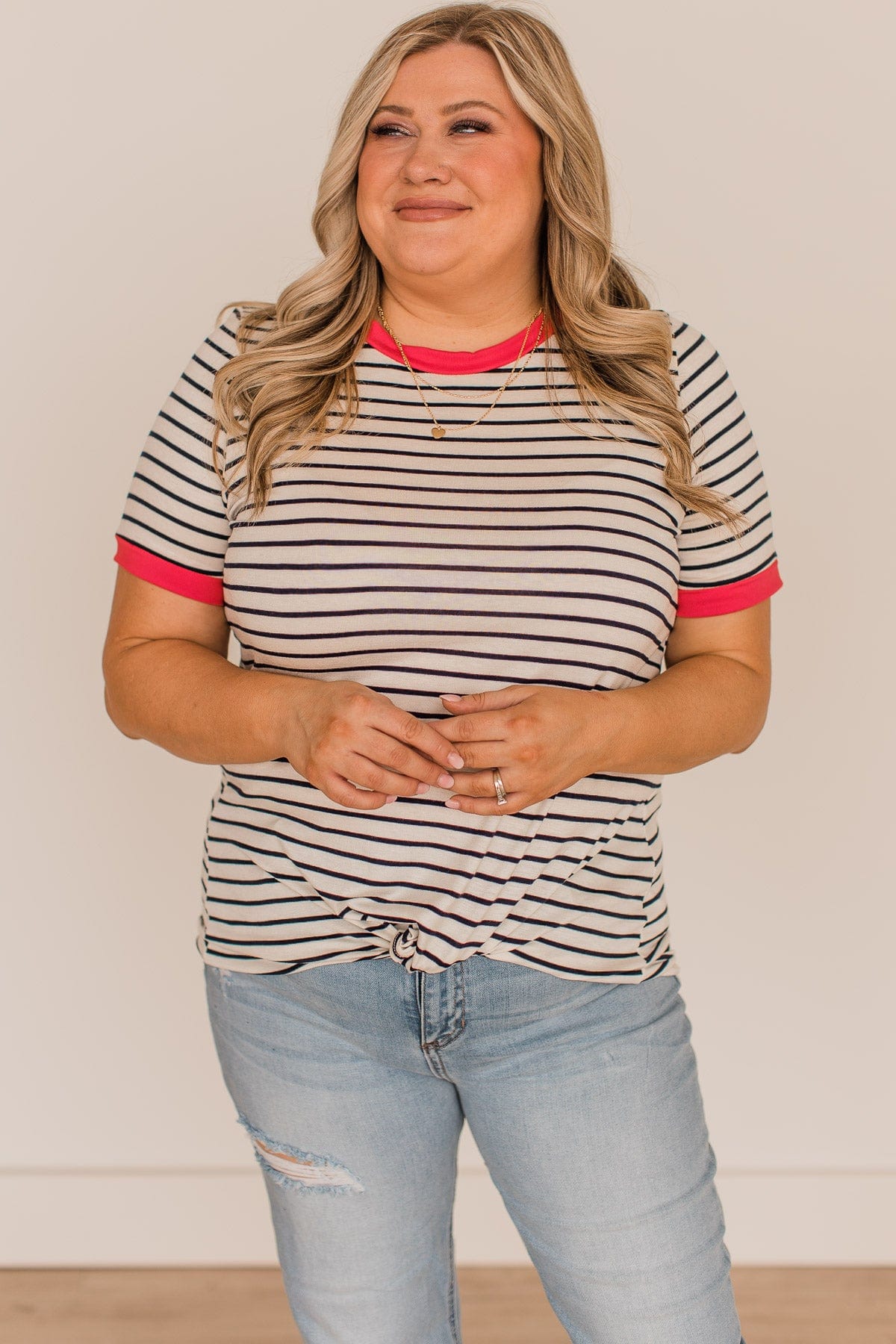 Something To Remember Striped Top- Ivory & Coral