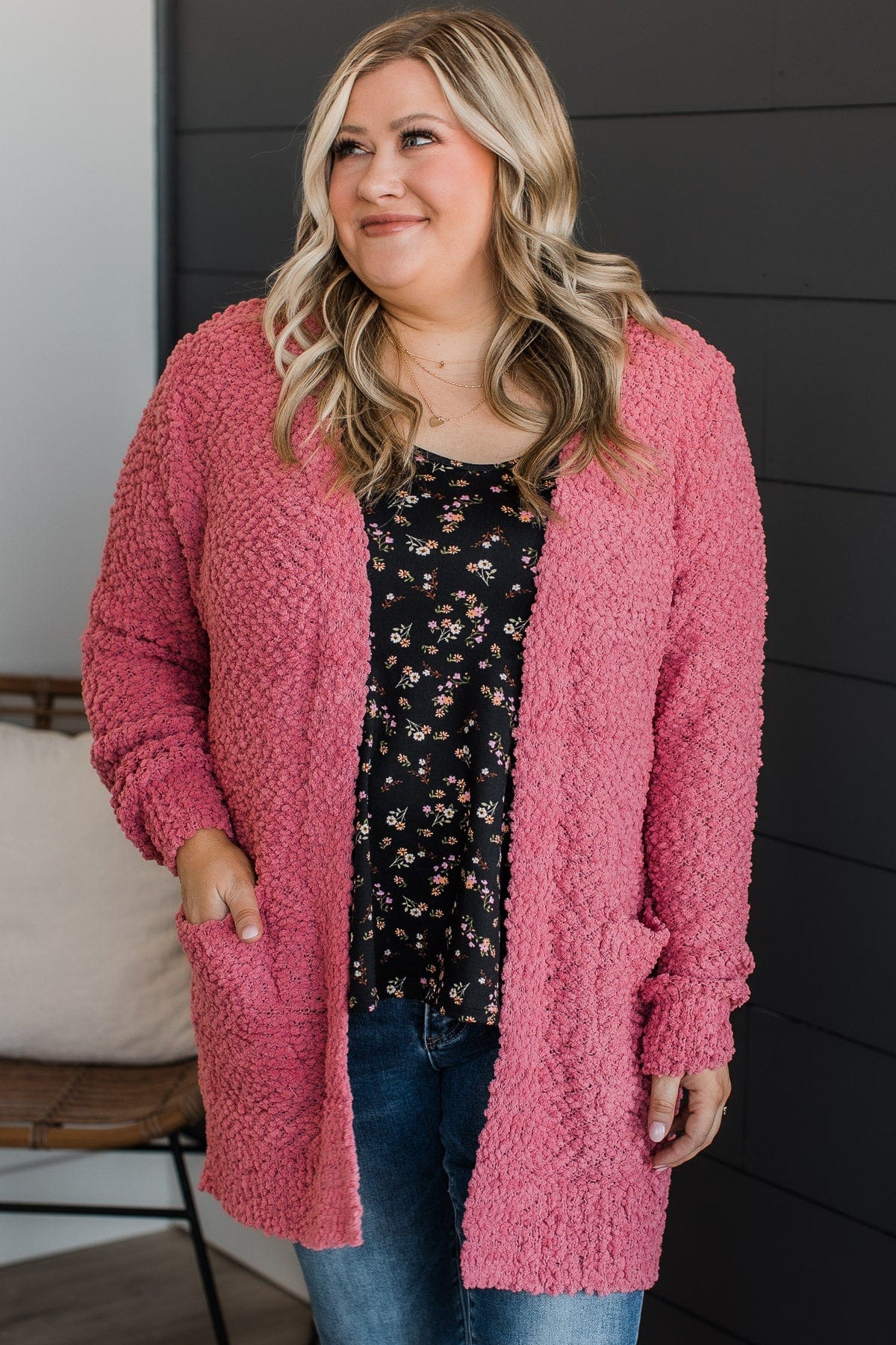 Take Another Look Popcorn Cardigan- Dusty Rose