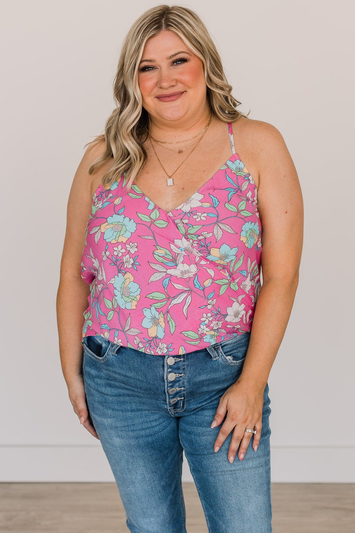 Love What You Do Floral Tank Top- Pink