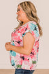 Hearts Desire Floral Top- Ivory, Pink, & Blue