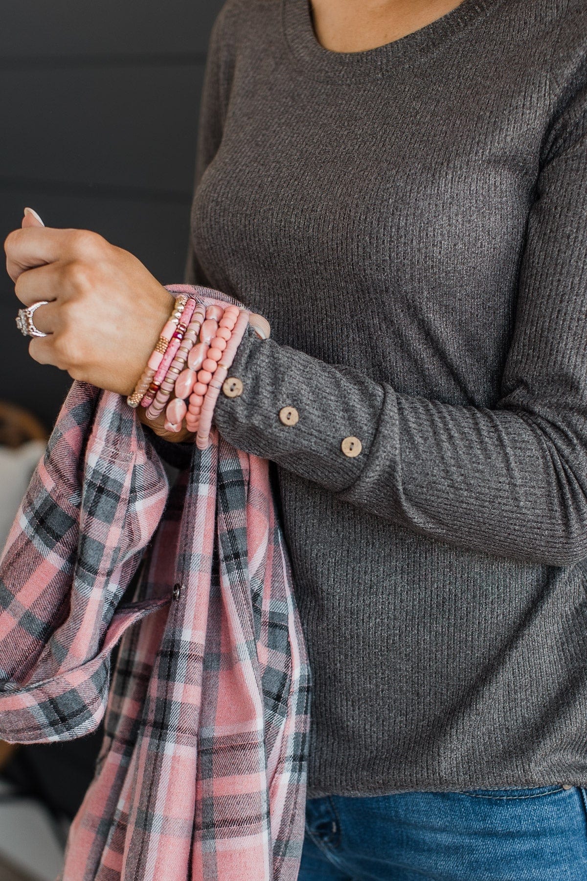 Caught Up In Love Knit Top- Charcoal