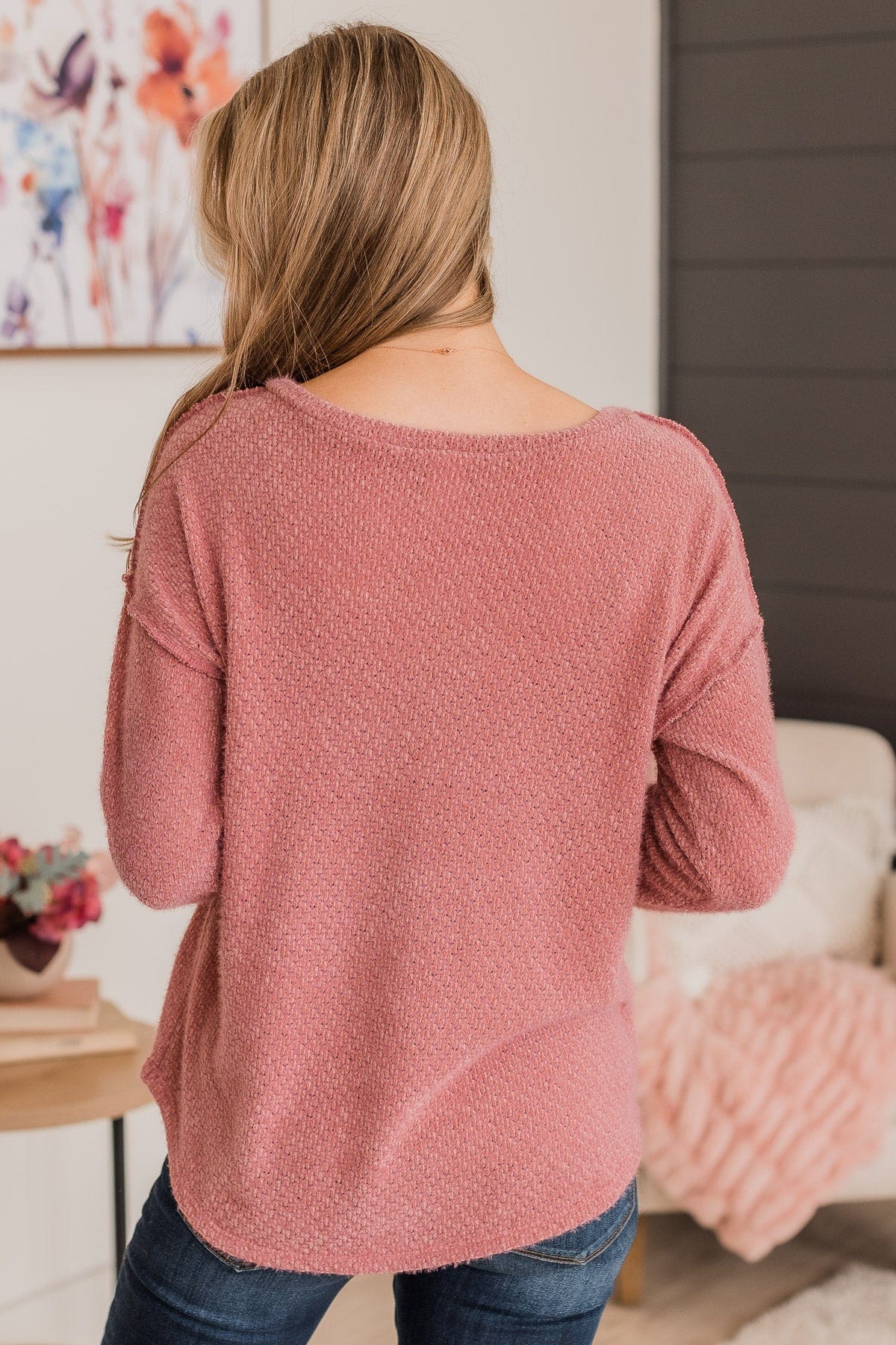 Enjoy The Moment Button Knit Top- Dusty Rose
