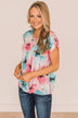 Hearts Desire Floral Top- Ivory, Pink, & Blue