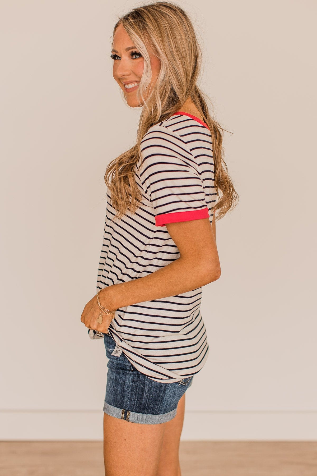 Something To Remember Striped Top- Ivory & Coral