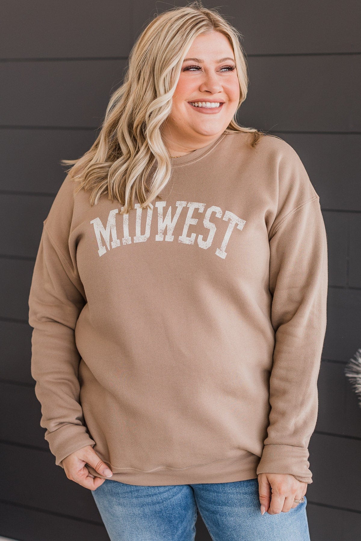 "Midwest" Graphic Crew Neck Pullover- Taupe