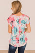 Hearts Desire Floral Top- Ivory, Pink, & Blue