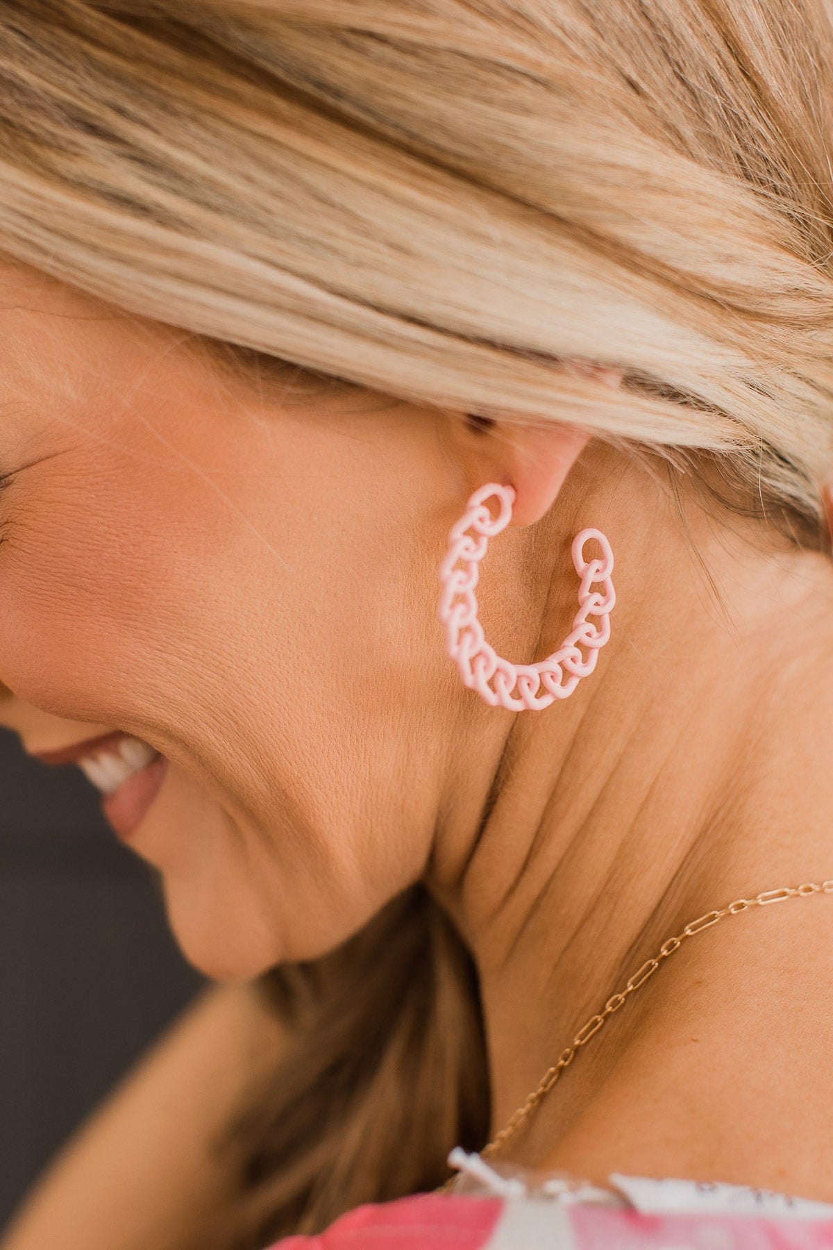 Noteworthy Style C-Hoop Earrings- Light Pink