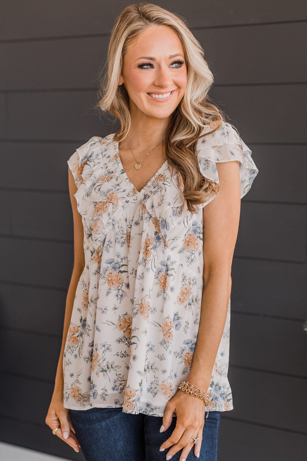 Beloved Moments Floral Blouse- Ivory