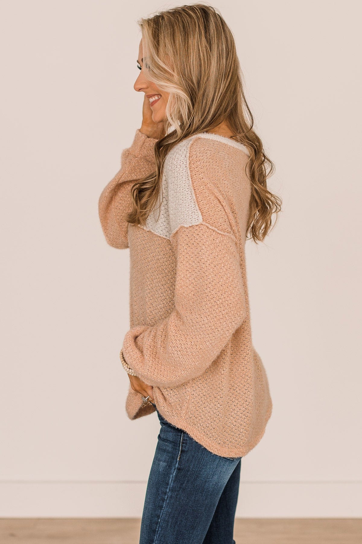 Take Your Chance Button Knit Top- Ivory & Light Sherbet