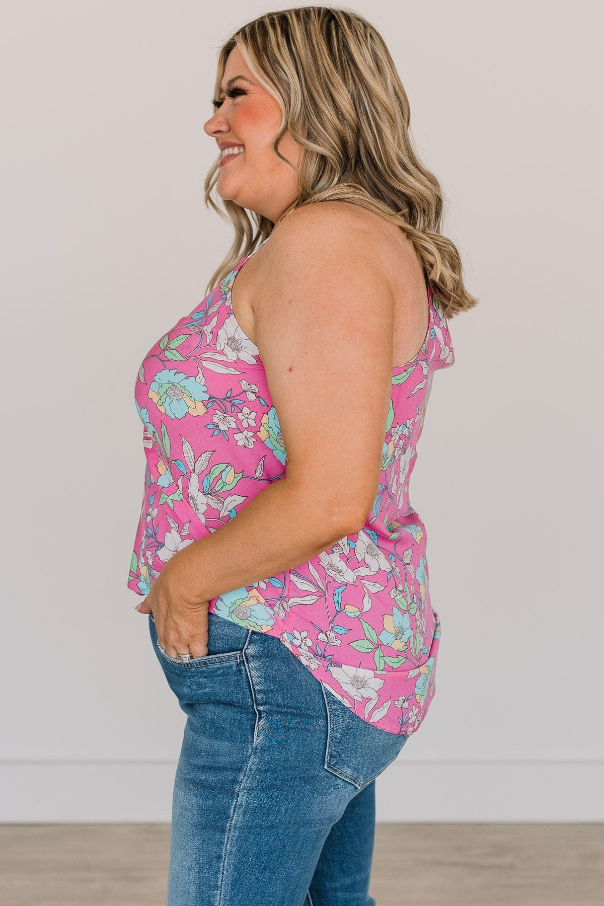 Love What You Do Floral Tank Top- Pink