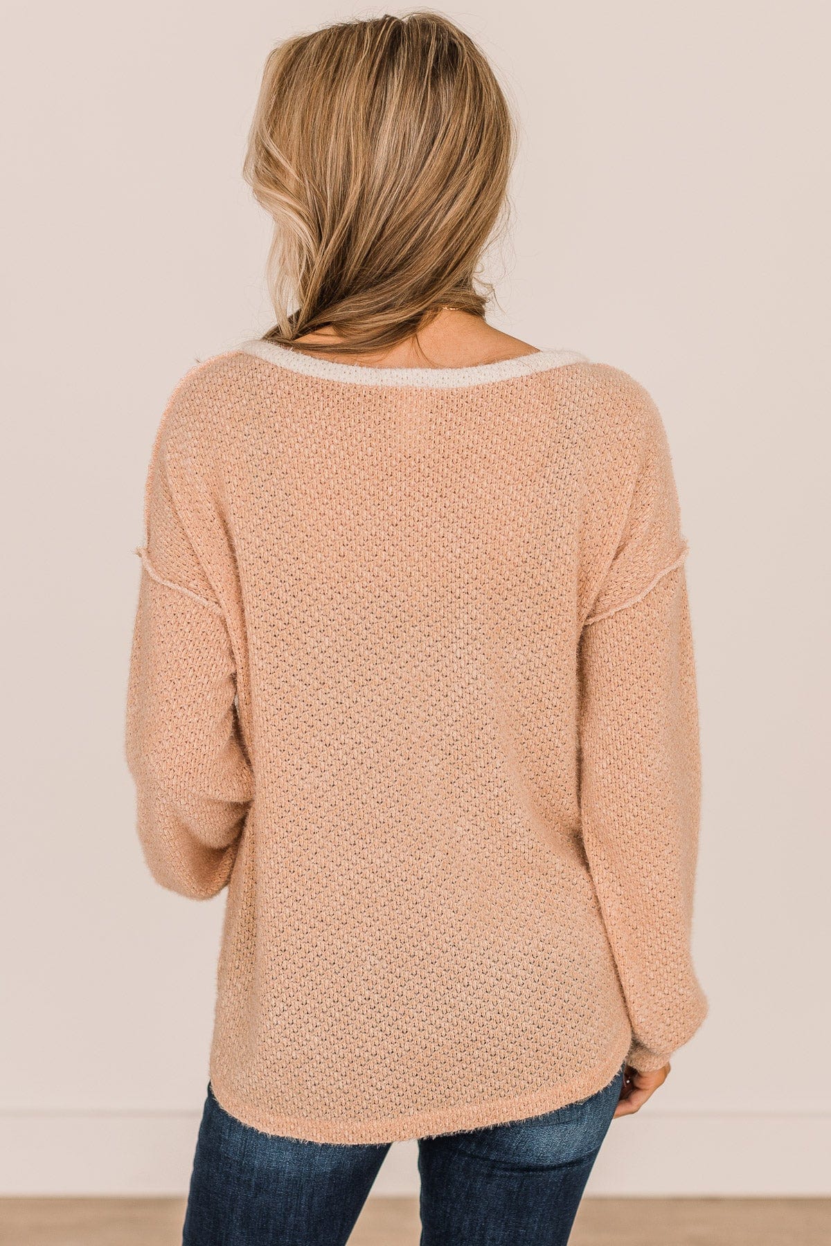 Take Your Chance Button Knit Top- Ivory & Light Sherbet