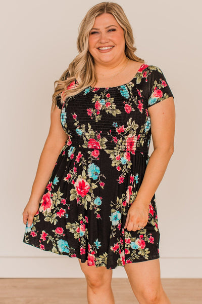 Fine Without You Smocked Floral Dress- Black – The Pulse Boutique