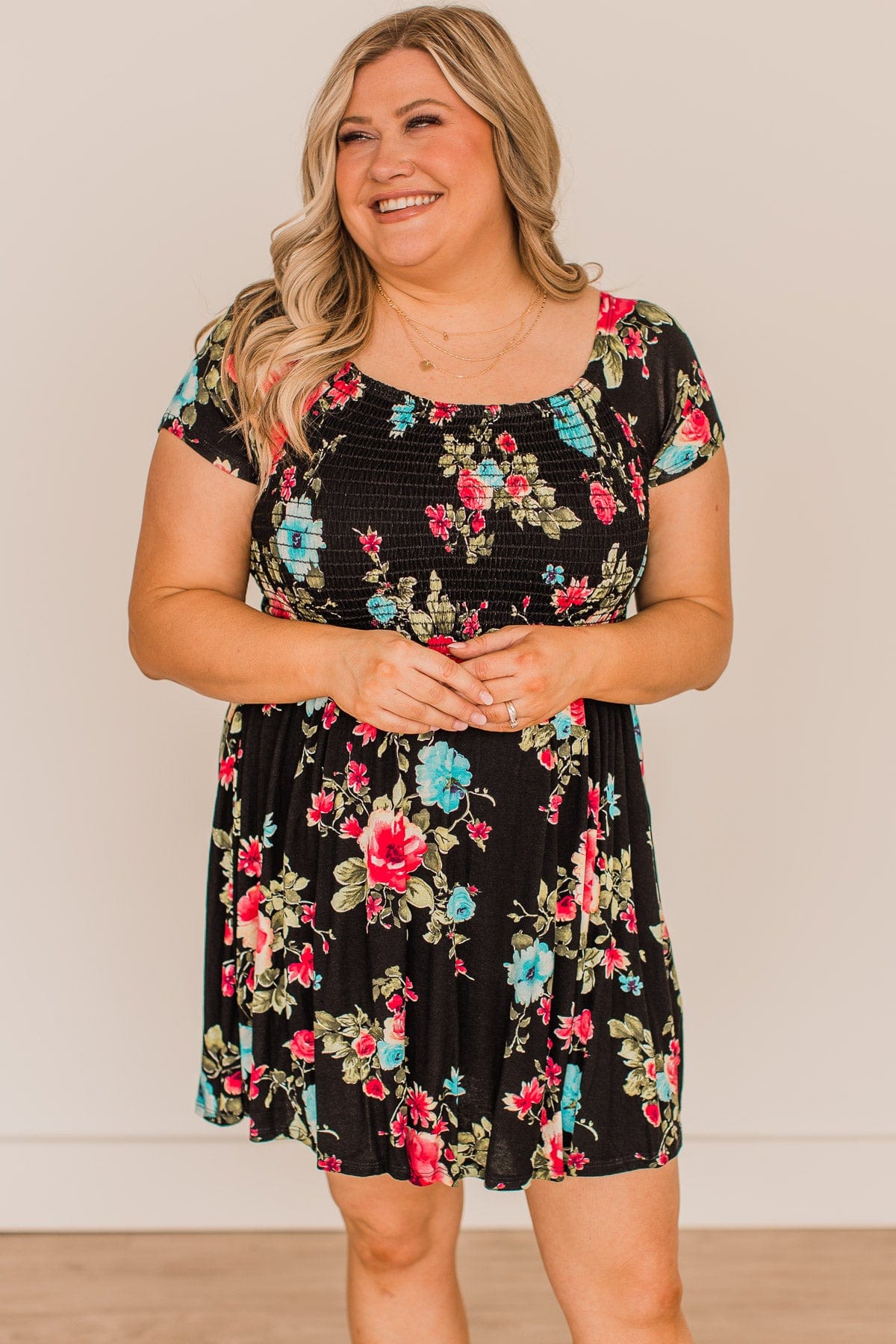 Fine Without You Smocked Floral Dress- Black – The Pulse Boutique