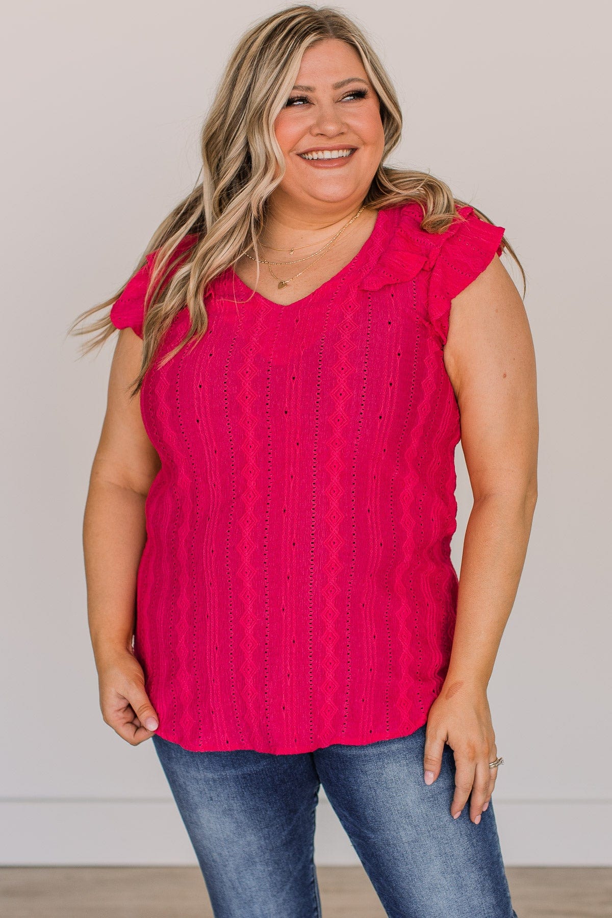 Think Pink Ruffle Sleeve Top- Fuchsia
