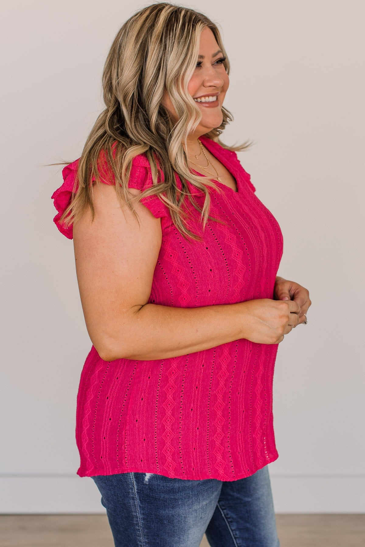 Think Pink Ruffle Sleeve Top- Fuchsia