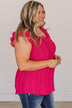 Think Pink Ruffle Sleeve Top- Fuchsia