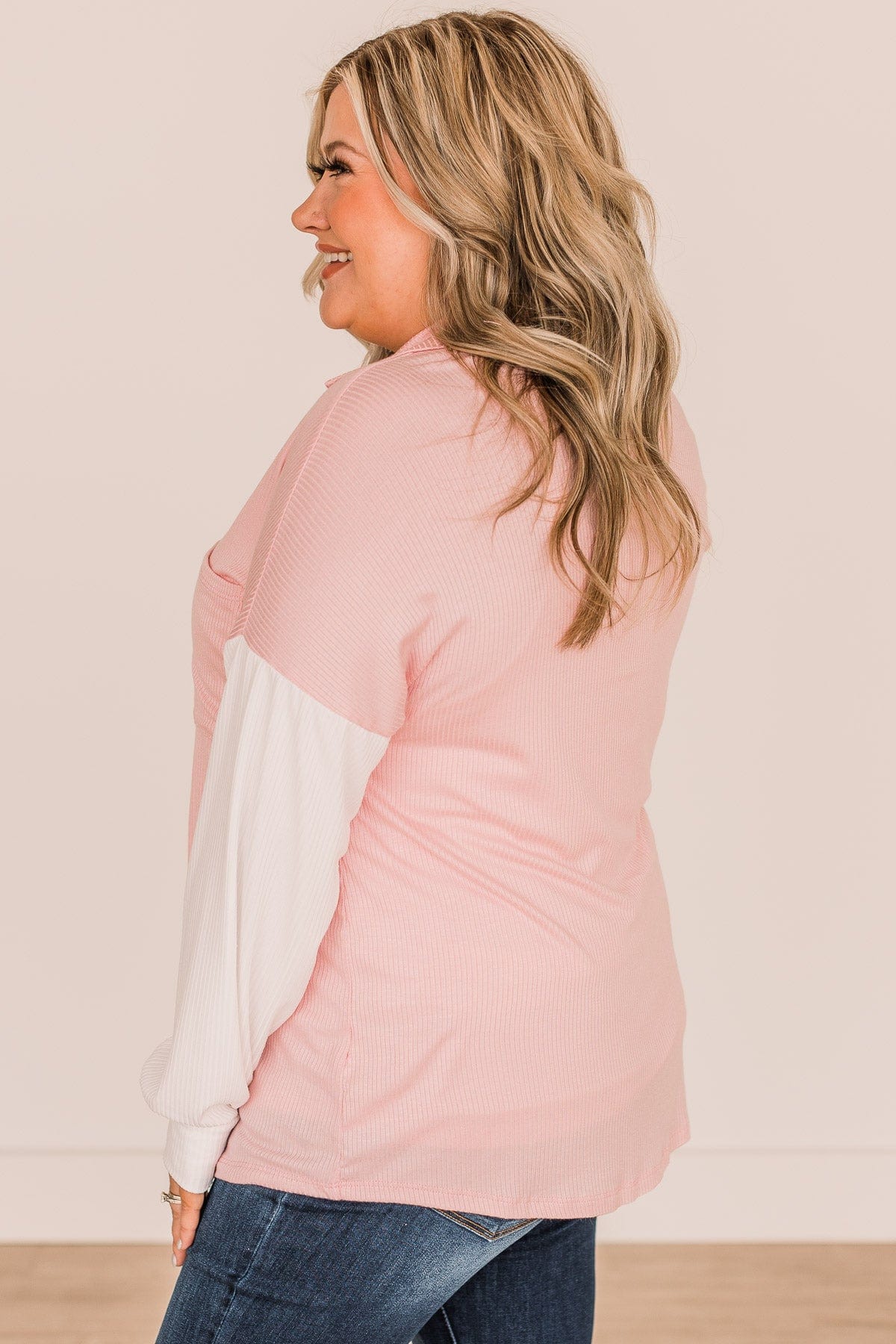 Found My Forever Color Block Button Top- Ivory & Pink